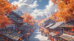 秋日古城浪漫风景