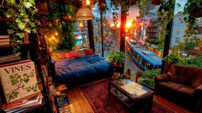 落日城市窗边治愈小屋