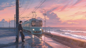 海边车站晚霞