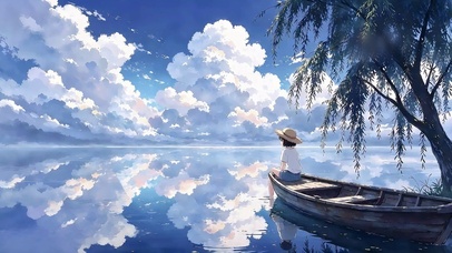 湖心船看风景的少女