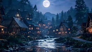 夜景树木河流带鱼屏