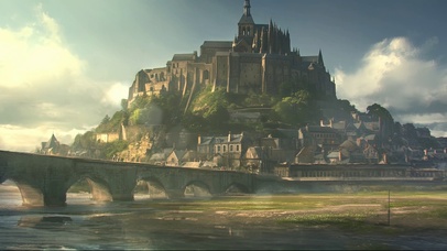 阴天宏伟古桥圣山