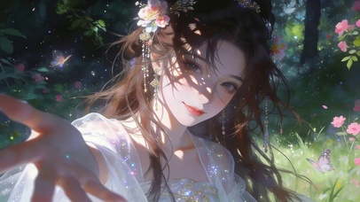 治愈春天花香女孩