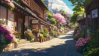 阳光夏日静谧古城街道
