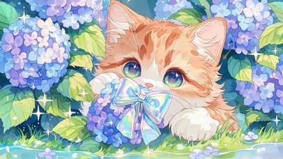 绣球花丛萌宠小猫