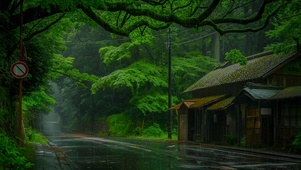 幽静雨天绿林公路