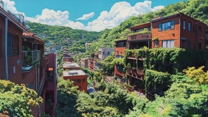 清新夏日城市绿色街景