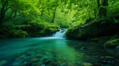 4K夏日绿色护眼山涧溪流