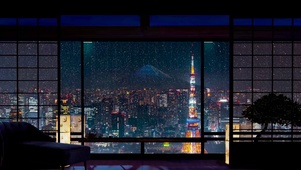 雨天东京夜景