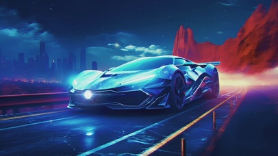 酷炫时尚蓝色超级跑车