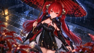 雨夜红伞红发少女锁暝
