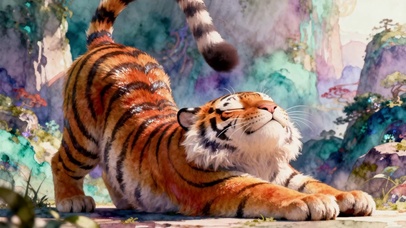 彩墨山水小老虎