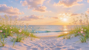 落日海面地平线沙滩