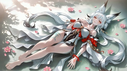 狐耳少女静卧水面-心月狐
