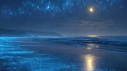 夜景海景带鱼屏