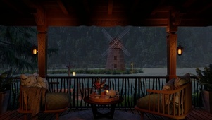 雨夜舒适的湖边小屋