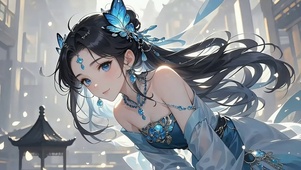 蓝蝶古风少女・国风街巷的灵动