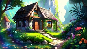 唯美风景森林中的小木屋