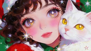 圣诞女孩与猫