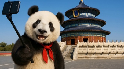 大熊猫在北京天坛旅游