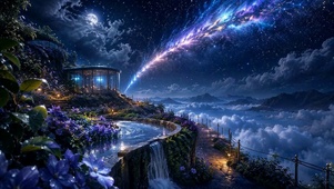 梦幻星空山顶云海夜景