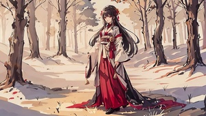 秋天树林下的古风典雅女神