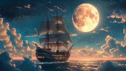 乘风破浪月下帆船