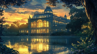 黄昏湖畔水晶宫殿