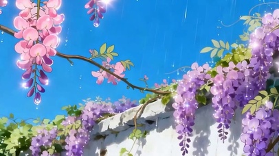 护眼雨天树木带鱼屏