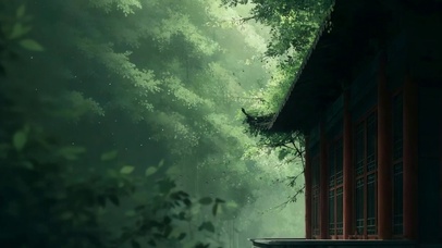 4K绿色 古建剪影  丛林辉映