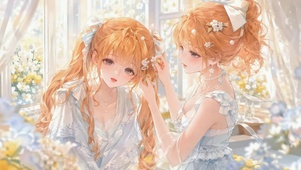 窗边温柔双生金发美少女