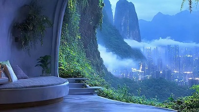 山洞外风景带鱼屏