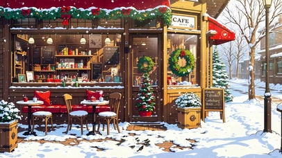 冬雪街边圣诞新年小店