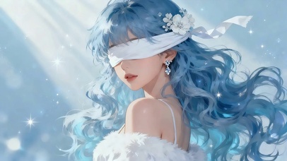 4K 盲纱边雾蓝少女