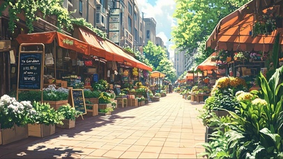 夏天绿色商店城市街道