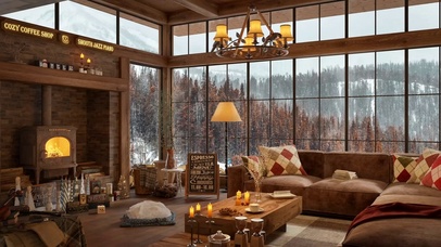 舒适咖啡店的阴天冬日