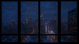 城市窗外风雪夜