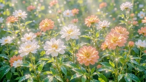 晨露中的粉白雏菊