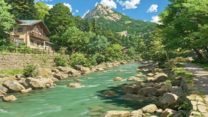 绿色护眼阳光森林溪流