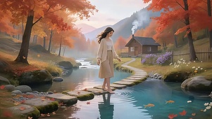 秋林溪径・米色少女