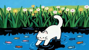 溪边猫咪捕鱼