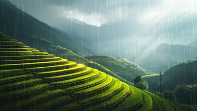 雨中梯田
