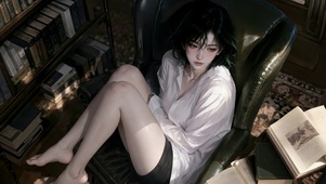 书房清冷短发美女