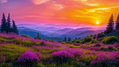 唯美夕阳高山小花