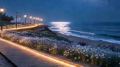 夜景海景带鱼屏