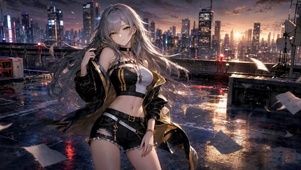 都市天台酷飒银发美少女
