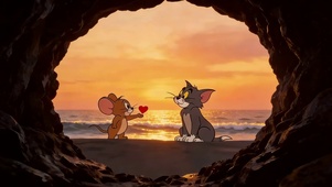 黄昏海边好朋友