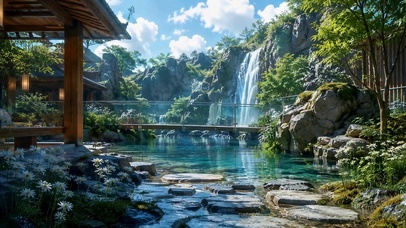 静谧瀑布庭院