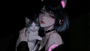 暗黑猫耳少女与蓝眼萌猫