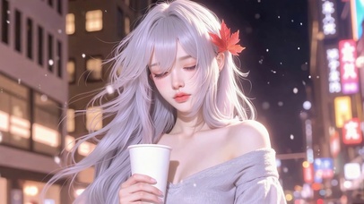 城夜枫叶长发美女